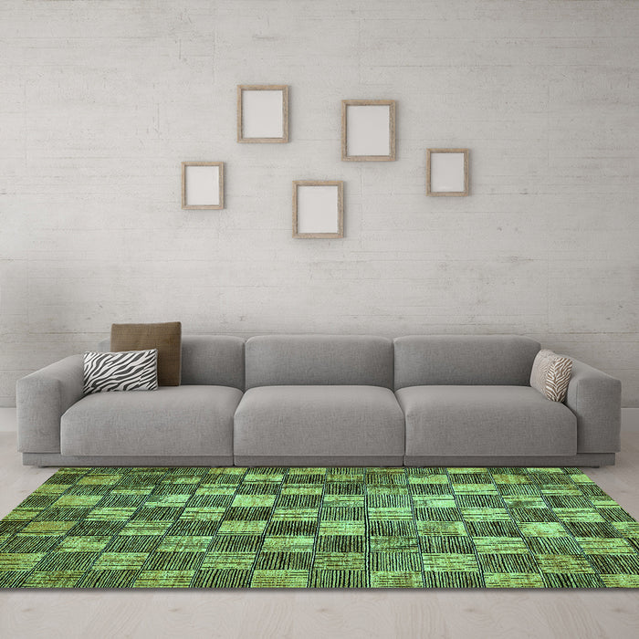 Machine Washable Checkered Turquoise Modern Area Rugs in a Living Room,, wshabs336turq