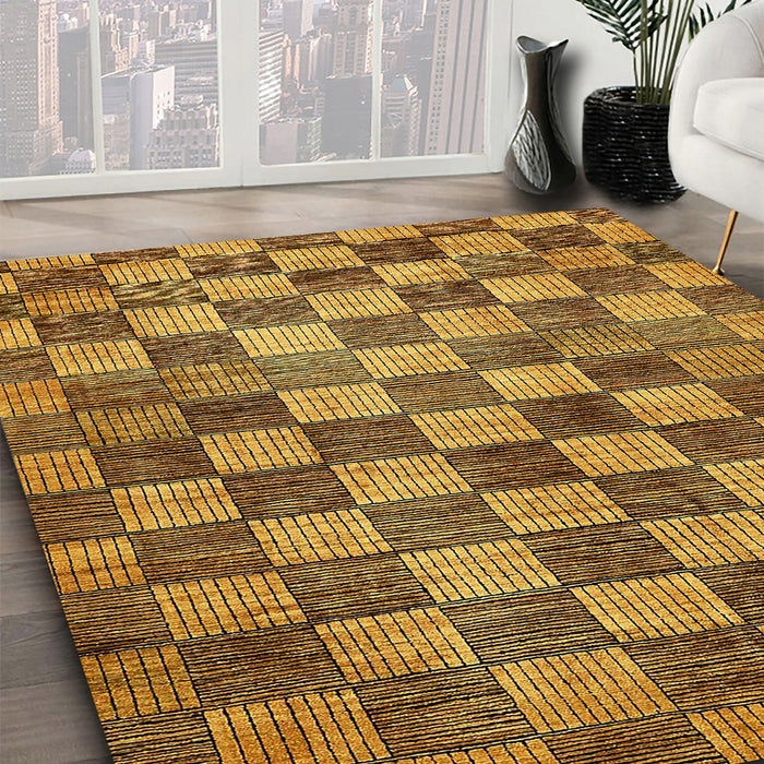 Abstract Red Brown Checkered Rug in Family Room, abs336