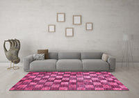 Machine Washable Checkered Pink Modern Rug, wshabs336pnk