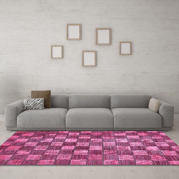 Machine Washable Checkered Pink Modern Rug in a Living Room, wshabs336pnk