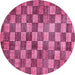 Round Machine Washable Checkered Pink Modern Rug, wshabs336pnk