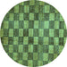 Round Machine Washable Checkered Turquoise Modern Area Rugs, wshabs336turq