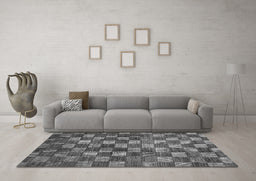 Machine Washable Checkered Gray Modern Rug in a Living Room,, wshabs336gry