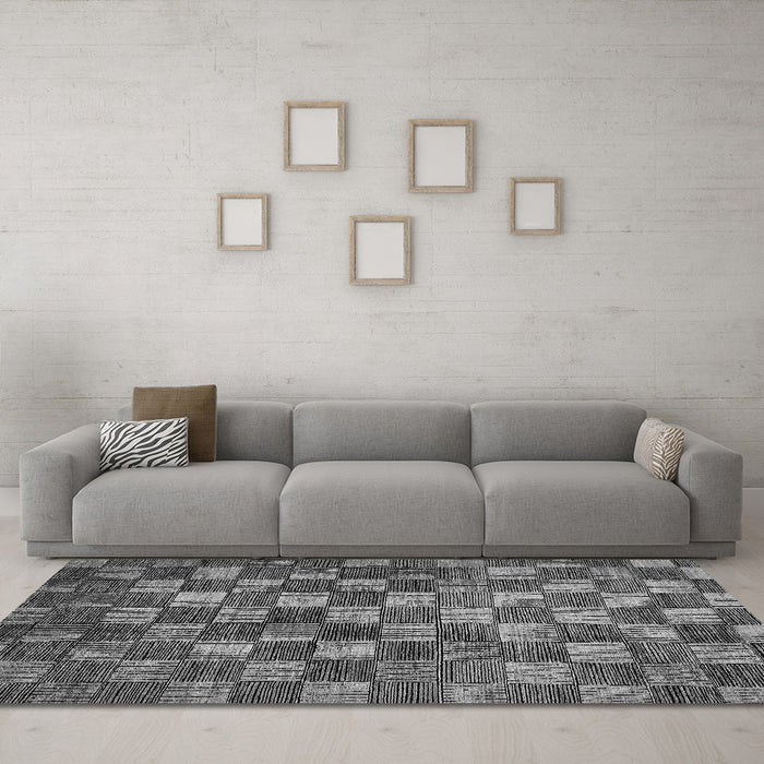Machine Washable Checkered Gray Modern Rug in a Living Room,, wshabs336gry