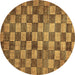 Round Machine Washable Checkered Brown Modern Rug, wshabs336brn