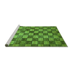 Sideview of Machine Washable Checkered Green Modern Area Rugs, wshabs336grn