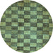 Round Machine Washable Checkered Light Blue Modern Rug, wshabs336lblu