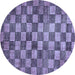 Round Machine Washable Checkered Blue Modern Rug, wshabs336blu