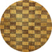 Round Abstract Red Brown Checkered Rug, abs336