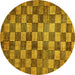 Round Machine Washable Checkered Yellow Modern Rug, wshabs336yw