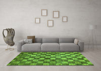 Machine Washable Checkered Green Modern Rug, wshabs336grn