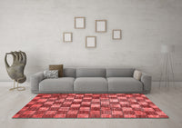 Machine Washable Checkered Red Modern Rug, wshabs336red