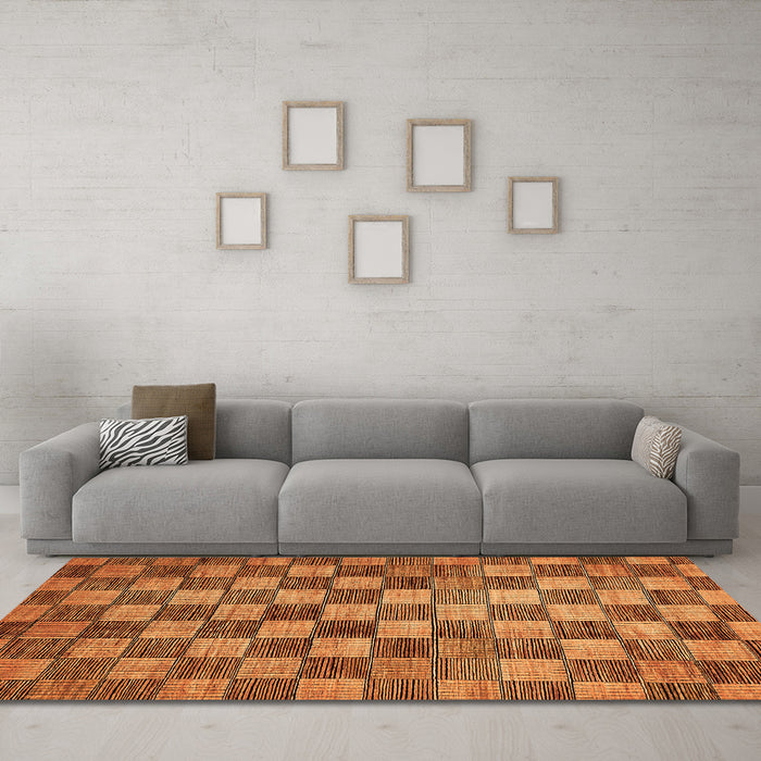 Machine Washable Checkered Orange Modern Area Rugs in a Living Room, wshabs336org