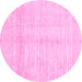 Round Machine Washable Solid Pink Modern Rug, wshabs3370pnk