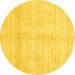 Round Machine Washable Solid Yellow Modern Rug, wshabs3370yw