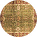 Round Machine Washable Oriental Brown Traditional Rug, wshabs3371brn