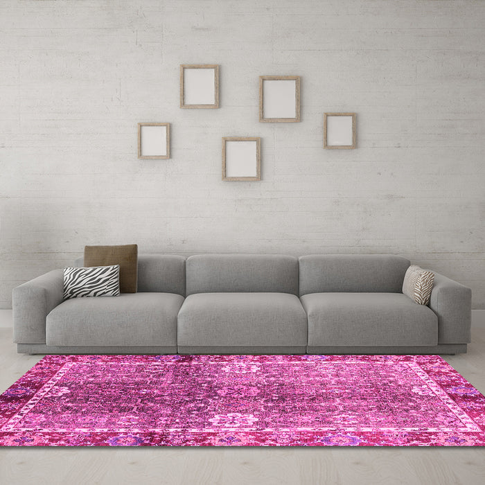 Machine Washable Oriental Pink Traditional Rug in a Living Room, wshabs3371pnk