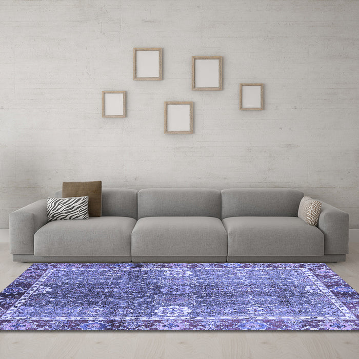 Machine Washable Oriental Blue Traditional Rug in a Living Room, wshabs3371blu