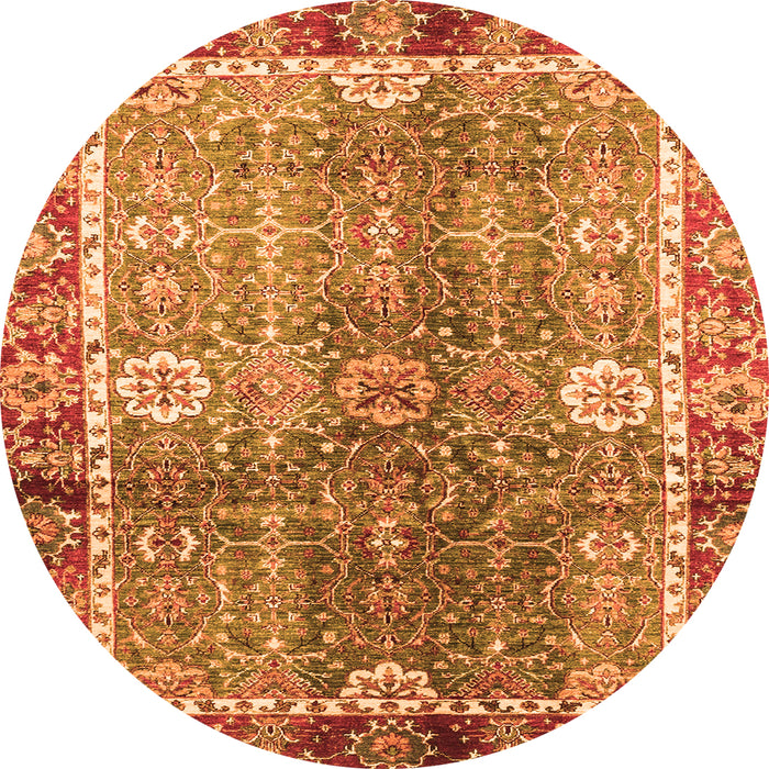 Round Machine Washable Oriental Orange Traditional Area Rugs, wshabs3371org