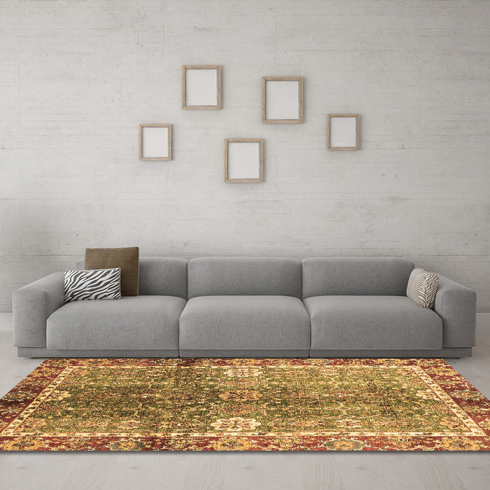 Machine Washable Oriental Brown Traditional Rug in a Living Room,, wshabs3371brn