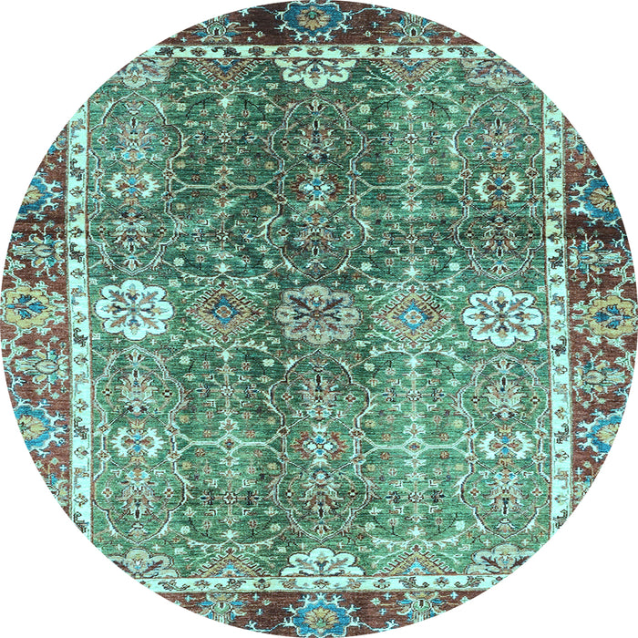 Round Machine Washable Oriental Light Blue Traditional Rug, wshabs3371lblu