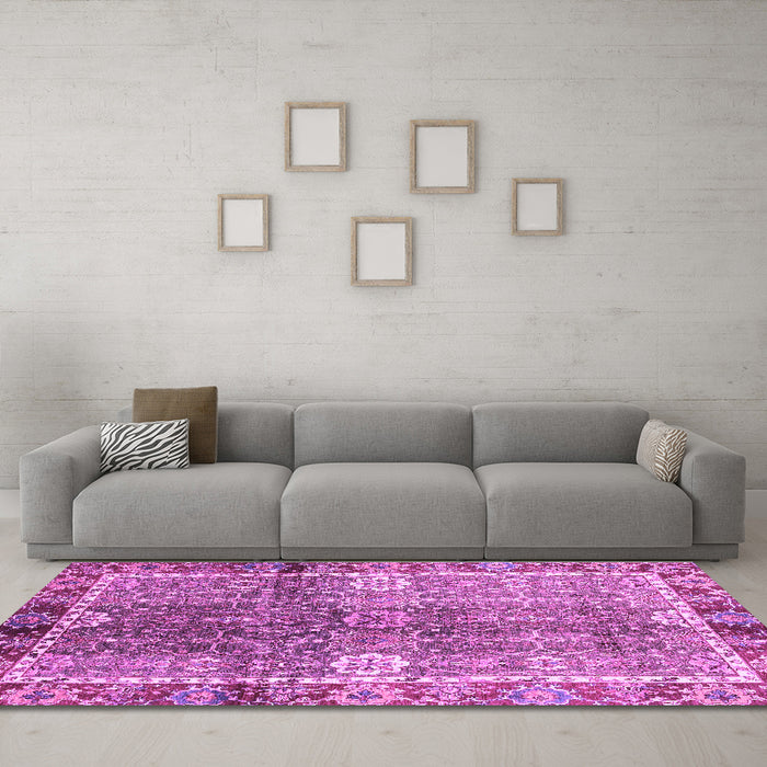 Machine Washable Oriental Purple Traditional Area Rugs in a Living Room, wshabs3371pur