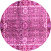 Round Machine Washable Oriental Pink Traditional Rug, wshabs3371pnk