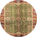 Round Abstract Metallic Gold Oriental Rug, abs3371