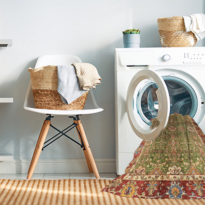 Machine Washable Abstract Metallic Gold Rug in a Washing Machine, wshabs3371