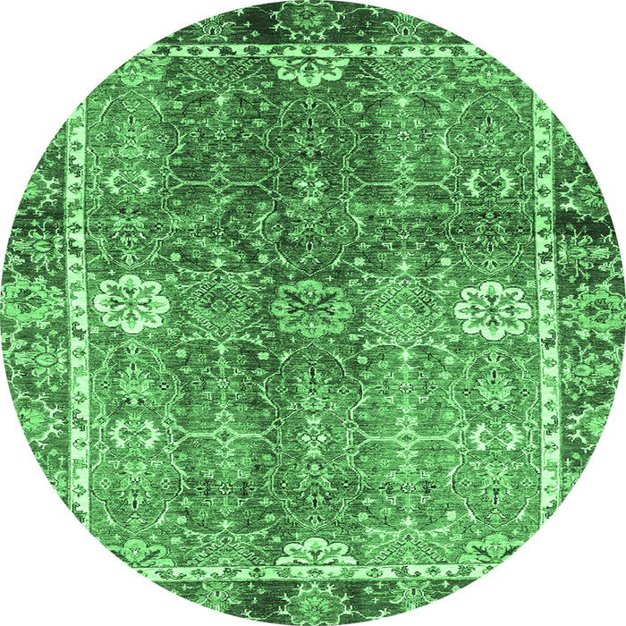 Round Machine Washable Oriental Emerald Green Traditional Area Rugs, wshabs3371emgrn