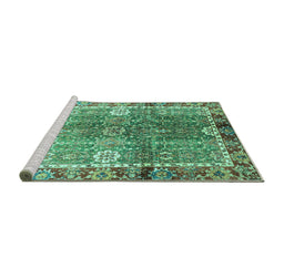 Sideview of Machine Washable Oriental Turquoise Traditional Area Rugs, wshabs3371turq