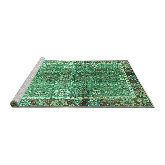 Sideview of Machine Washable Oriental Turquoise Traditional Area Rugs, wshabs3371turq