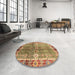 Round Machine Washable Abstract Metallic Gold Rug in a Office, wshabs3371