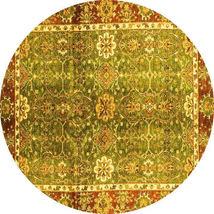 Round Machine Washable Oriental Yellow Traditional Rug, wshabs3371yw