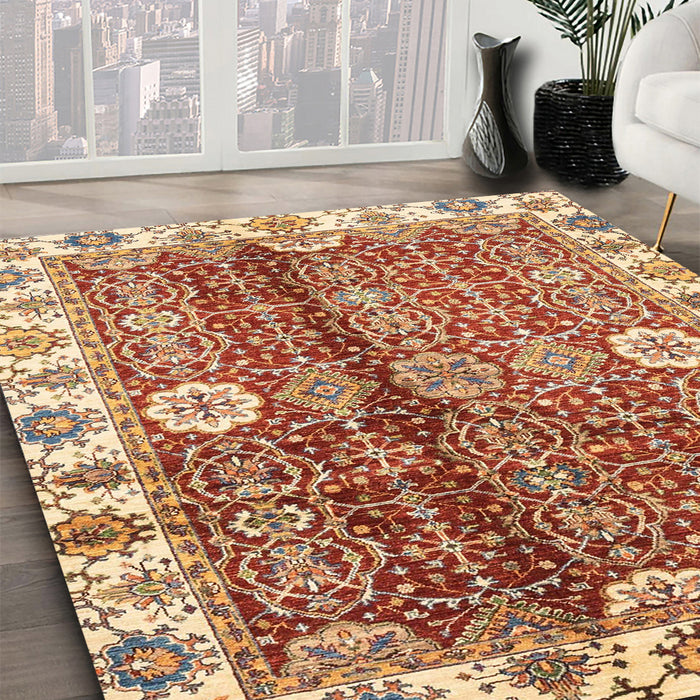 Machine Washable Abstract Yellow Rug in a Family Room, wshabs3372