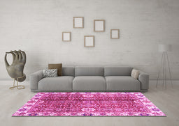 Machine Washable Abstract Pink Modern Rug in a Living Room, wshabs3372pnk