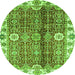 Round Machine Washable Abstract Green Modern Area Rugs, wshabs3372grn