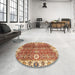 Round Machine Washable Abstract Yellow Rug in a Office, wshabs3372