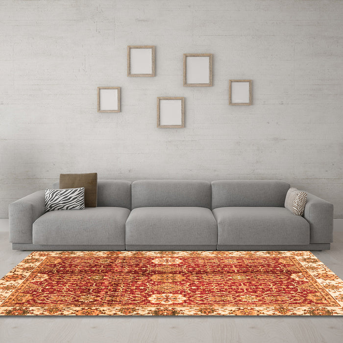 Machine Washable Abstract Orange Modern Area Rugs in a Living Room, wshabs3372org
