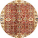 Round Machine Washable Abstract Yellow Rug, wshabs3372