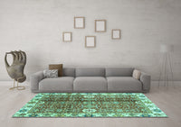 Machine Washable Abstract Turquoise Modern Rug, wshabs3372turq