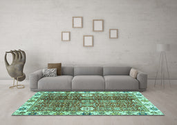 Machine Washable Abstract Turquoise Modern Area Rugs in a Living Room,, wshabs3372turq