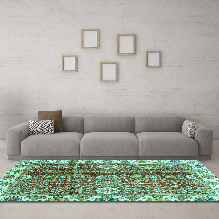 Machine Washable Abstract Turquoise Modern Area Rugs in a Living Room,, wshabs3372turq