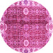 Round Machine Washable Abstract Pink Modern Rug, wshabs3372pnk