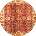 Round Machine Washable Abstract Orange Modern Area Rugs, wshabs3372org