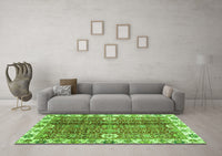 Machine Washable Abstract Green Modern Rug, wshabs3372grn