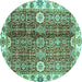 Round Machine Washable Abstract Turquoise Modern Area Rugs, wshabs3372turq