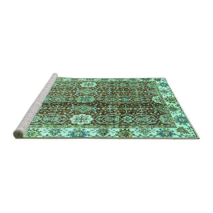 Sideview of Machine Washable Abstract Turquoise Modern Area Rugs, wshabs3372turq