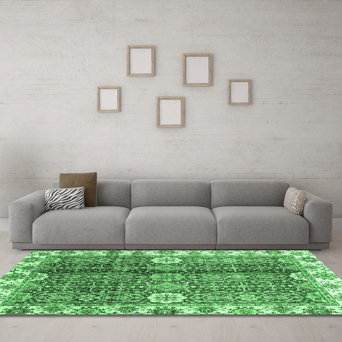 Machine Washable Abstract Emerald Green Modern Area Rugs in a Living Room,, wshabs3372emgrn