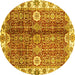 Round Machine Washable Abstract Yellow Modern Rug, wshabs3372yw